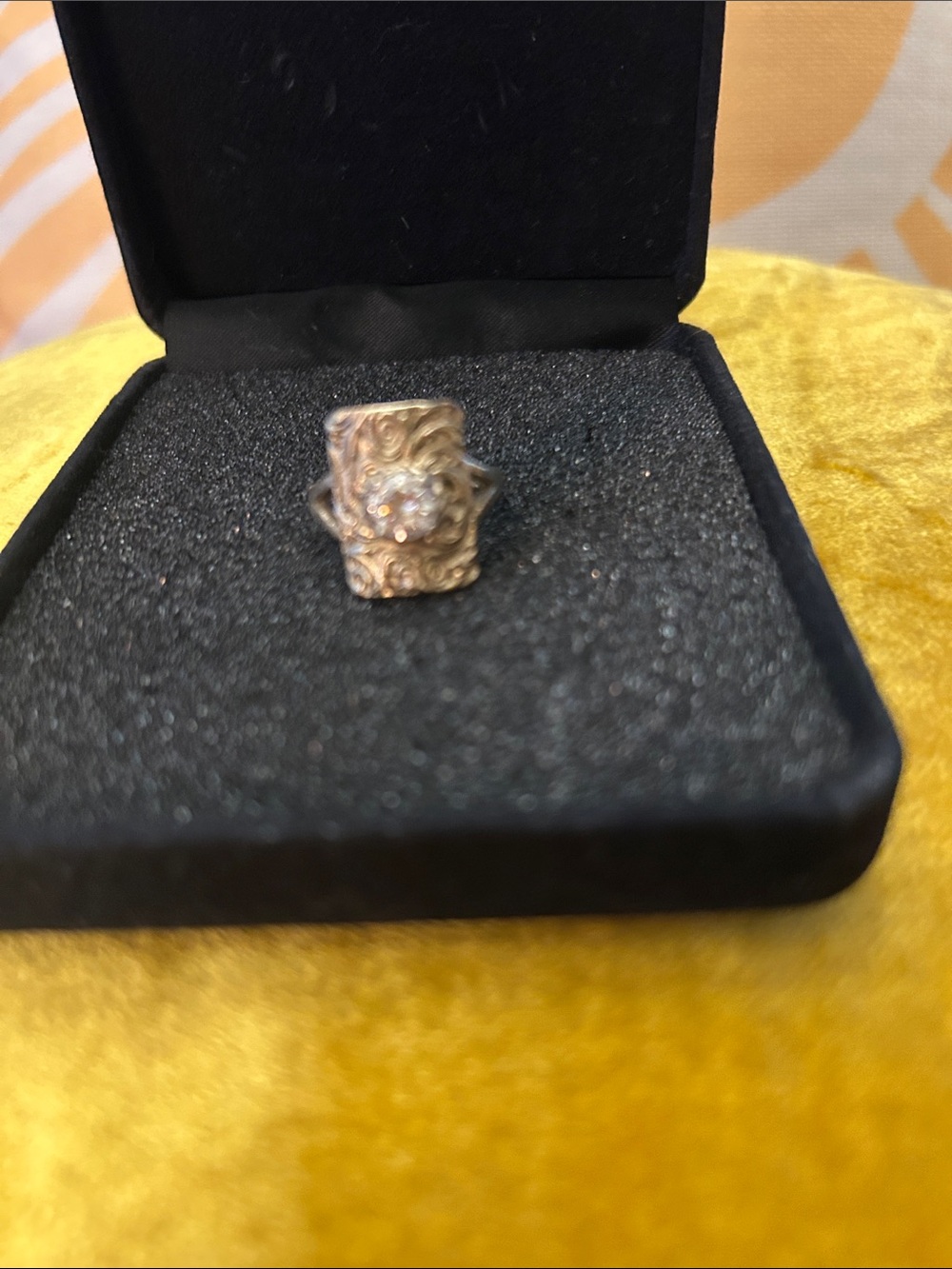 Ornate Floral Cocktail Ring in Gold Tone with Center Stone